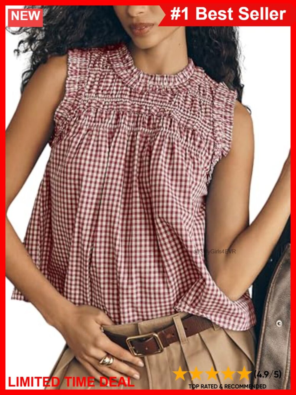 Sleeveless Plaid Peplum Babydoll Tank Top Ruffle Trim Casual Summer Blouse